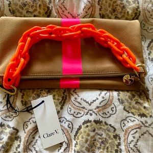 Clare V fold over clutch with shortie shoulder strap